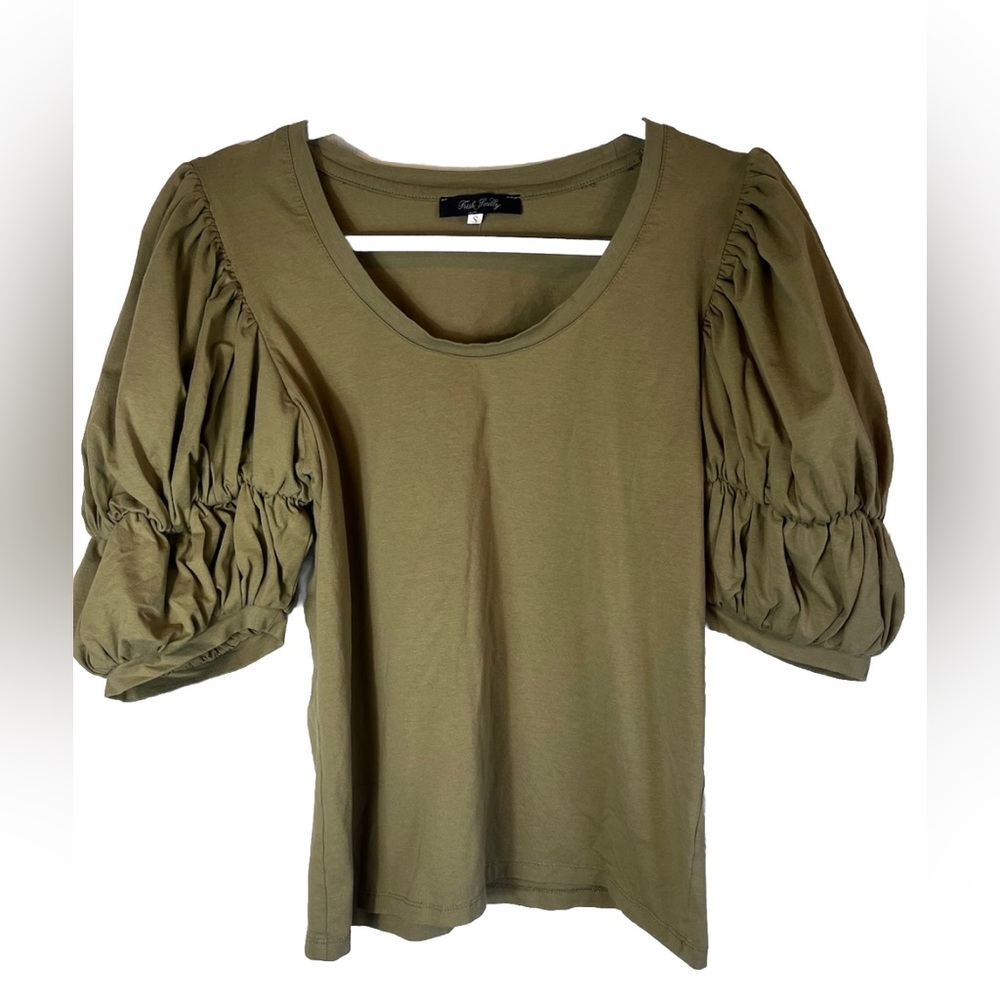 Trish Scully Women’s Olive Puff Sleeve Cotton Blouse Size S
